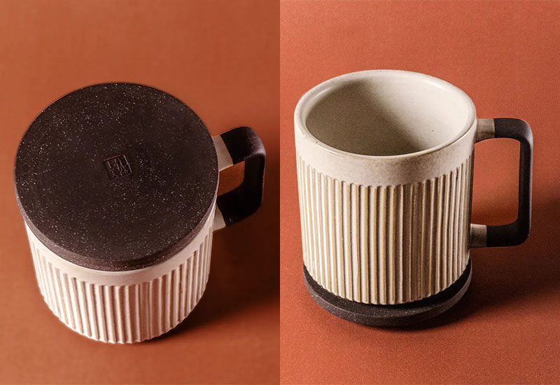 上作美器 粉引白-直紋馬克杯550ml+蓋